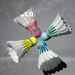 Load image into Gallery viewer, Becmella goose feather shuttlecocks set of four colorful feathered badminton shuttlecocks with cork heads
