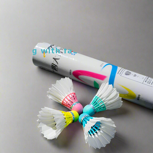 Becmella goose feather shuttlecocks set of four with colorful bases and white storage tube for badminton