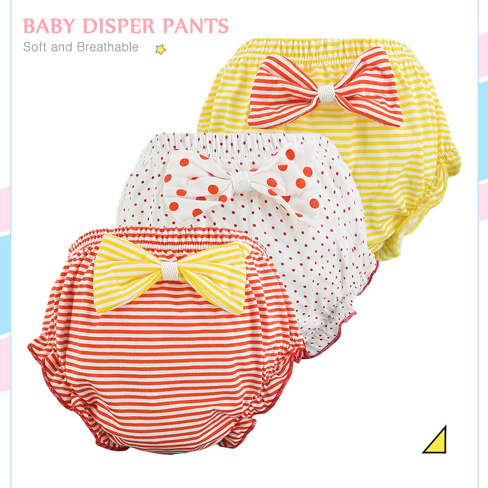 Becmella kids baby diaper pants set with colorful bows eco friendly baby diapers soft and breathable