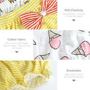 Becmella eco friendly baby diapers with elastic waistband breathable cotton fabric and cute ice cream print