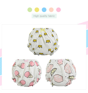 Becmella eco friendly baby diapers in white with yellow crowns pink ice cream and fruit prints
