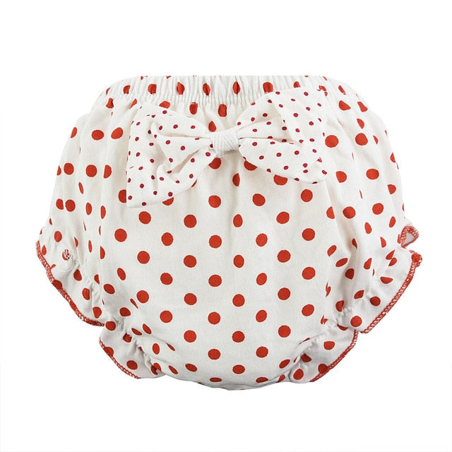 Becmella kids white polka dot eco friendly baby diapers with bow detail