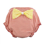 Load image into Gallery viewer, Becmella kids striped diaper cover with yellow bow, perfect for eco friendly baby diapers
