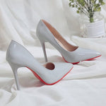 Load image into Gallery viewer, Becmella elegant gray high heels with signature red sole red bottom pumps for women
