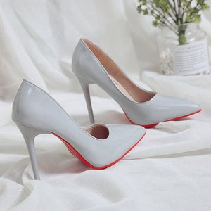 Becmella elegant gray high heels with signature red sole red bottom pumps for women