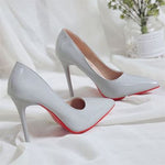 Load image into Gallery viewer, Becmella elegant gray high heel red bottom pumps for women with pointed toes and stiletto heels
