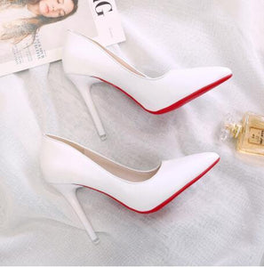 Becmella white high heel shoes with red bottom pumps for women stylish pointed toe design